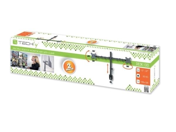 Techly ICA-LCD 382-D, Klemmer, 20 kg, 33 cm (13"), 68,6 cm (27"), 100 x 100 mm, Sort