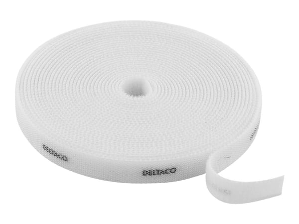 Deltaco CM05W, Hook & loop cable tie, Velcro, Valkoinen, 5 m, 10 mm, 1 kpl