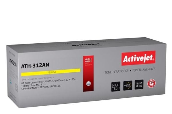 Activejet ATH-312AN (korvaava Canon, HP 126A CRG-729Y, CE312A; Premium; 1000 sivua; keltainen), 1000 sivua, Keltainen, 1 kpl