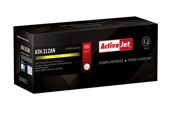 Activejet ATH-312AN (korvaava Canon, HP 126A CRG-729Y, CE312A; Premium; 1000 sivua; keltainen), 1000 sivua, Keltainen, 1 kpl