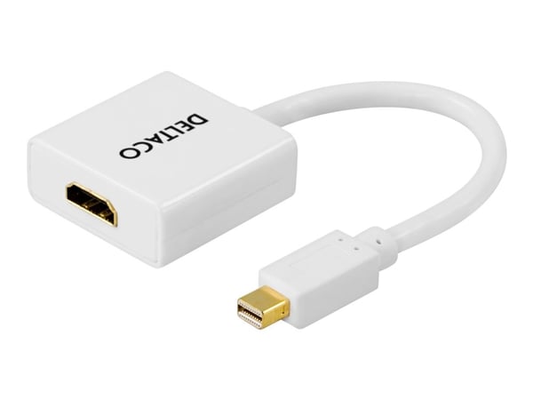 DELTACO DP-HDMI2 - Videosovitin - Mini DisplayPort uros - HDMI naaras - 18 cm - valkoinen