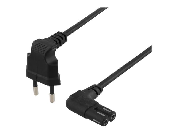DELTACO - Strømkabel - Europlug (hann) vinklet til power IEC 60320 C7 vinklet - AC 250 V - 2.5 A - 50 cm - svart