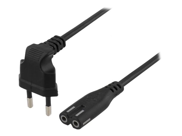 DELTACO DEL-109BF - Strömkabel - Eurokontakt (hane) vinklad till power IEC 60320 C7 rak - AC 250 V - 2.5 A - 3 m - svart
