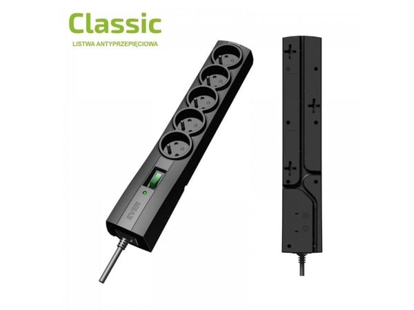 EVER CLASSIC - Overspenningsavleder - AC 250 V - 2500 watt - utgangskontakter: 5 - 3 m kabel - svart