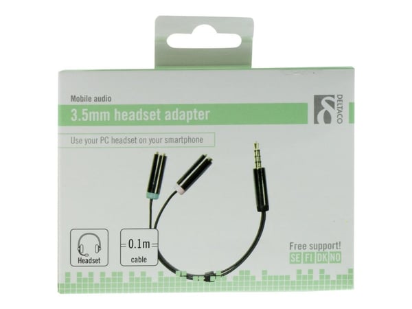 DELTACO AUD-201 - Hodesettadapter - 4-polsminijakk hann til mini-phone stereo 3.5 mm, minijakk hunn - 10 cm - svart
