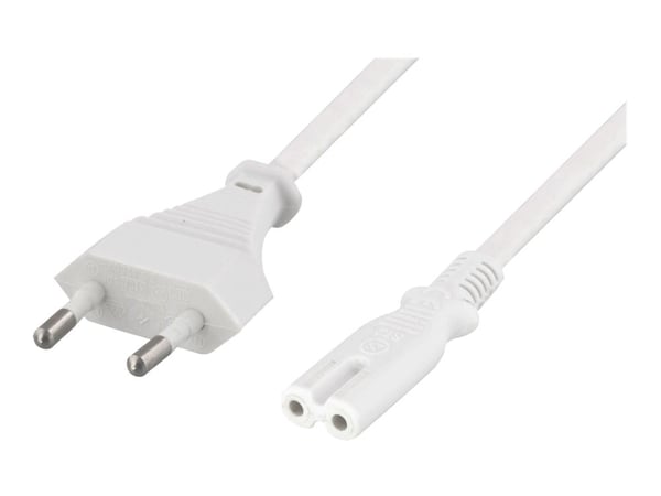 DELTACO DEL-109JN - Johdinsarja - Europlug (han) lige til IEC 60320 C7 lige - AC 250 V - 2.5 A - 5 m - hvid