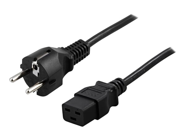 DELTACO - Strömkabel - ström CEE 7/7 (han) till IEC 60320 C19 - AC 250 V - 16 A - 3 m - lige stikforbindelse - sort