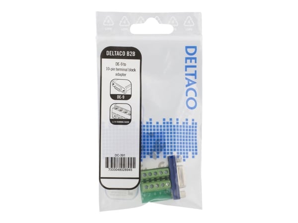 DELTACO DC-391 - Seriell adapter - DB-9 (hann) til 10-pins terminalblokk - grønn