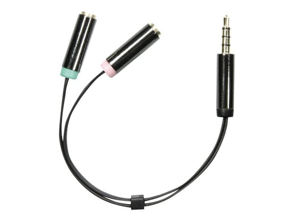 DELTACO AUD-201 - Hodesettadapter - 4-polsminijakk hann til mini-phone stereo 3.5 mm, minijakk hunn - 10 cm - svart