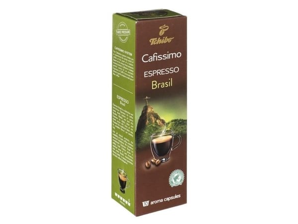 Tchibo Espresso Brasil Beleza, Kaffe kapsyl, Espresso, Mørkbrent, Brun, Grønn, 10 stykker, Boks