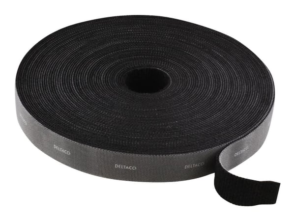 Deltaco CM2005S, Hook & loop cable tie, Musta, 5 m, 20 mm, 1 kpl