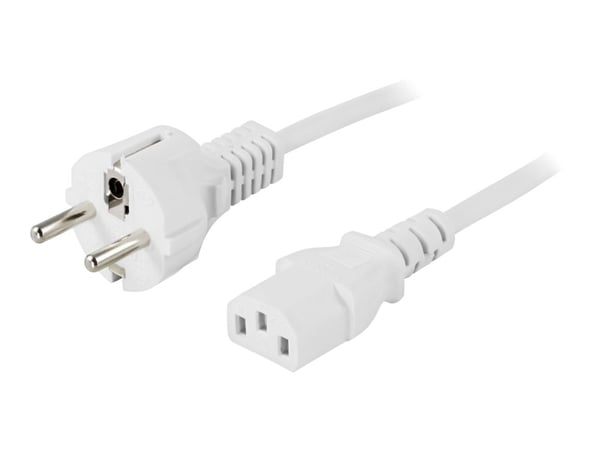 DELTACO DEL-109MV - Johdinsarja - CEE 7/7 (han) lige til IEC 60320 C13 lige - AC 250 V - 10 A - 2 m - kova - hvid