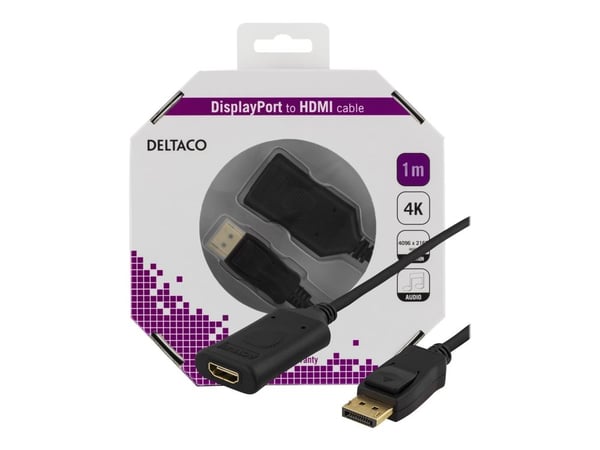 DELTACO DP-HDMI36-K - Adapterkabel - DisplayPort hann til HDMI hunn - 1 m - svart - aktiv