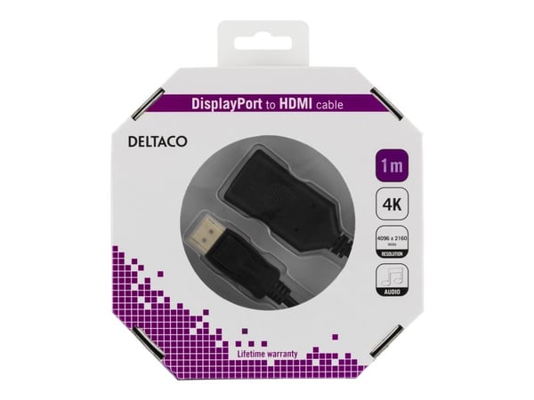 DELTACO DP-HDMI36-K - Adapterkabel - DisplayPort hann til HDMI hunn - 1 m - svart - aktiv