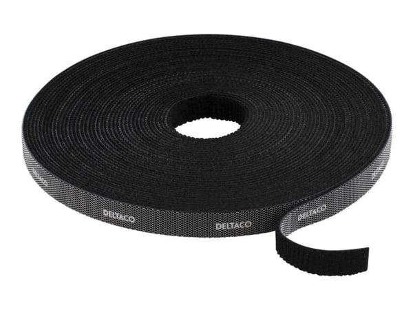 Deltaco CM1010S, Hook & loop cable tie, Velcro, Musta, 10 m, 9 mm, 1 kpl
