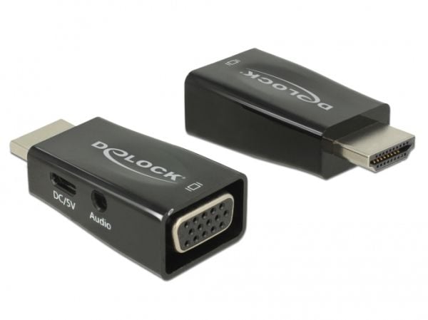 DeLOCK 65901, HDMI A, VGA & 3.5 mm Audio, Musta
