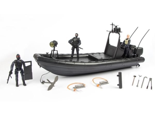 S.W.A.T. Patruljebåd inkl. tilbehør og 3 actionfigurer 1:18