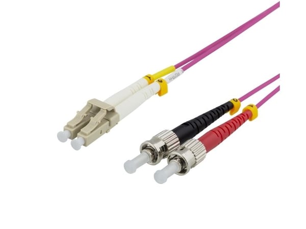 DELTACO - Koblingskabel - LC/UPC-multimodus (hann) til ST/UPC-multimodus (hann) - 1 m - fiberoptisk - dupleks - 50 / 125 mikroner - OM4 - rosa