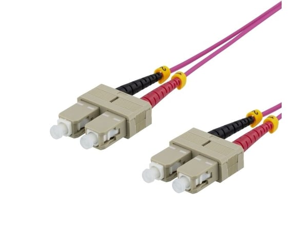 DELTACO - Koblingskabel - SC/UPC-multimodus (hann) til SC/UPC-multimodus (hann) - 2 m - fiberoptisk - dupleks - 50 / 125 mikroner - OM4 - rosa