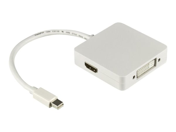 DELTACO DP-MULTI1 - Video adapter - Mini DisplayPort hann til DVI-I, HDMI, DisplayPort hunn - 20 cm - hvit