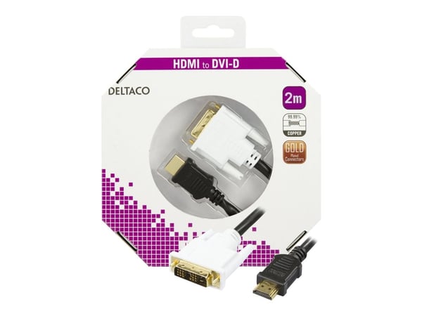 DELTACO - Adapterkabel - enkeltlenke - HDMI hann til DVI-D hann - 2 m - svart