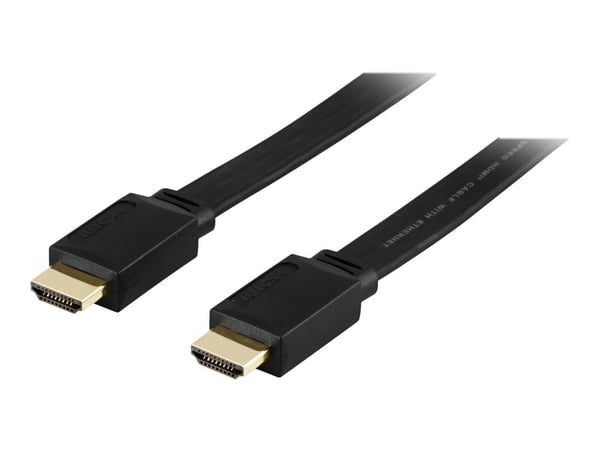 DELTACO HDMI-1030F - HDMI-kabel med Ethernet - HDMI hann til HDMI hann - 3 m - svart - flat