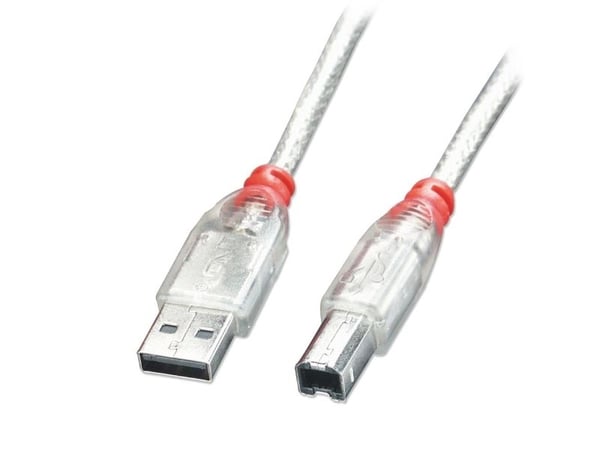 Lindy 41753, 2 m, USB A, USB B, USB 2.0, 0,48 Gbit/s, Gjennomsiktig