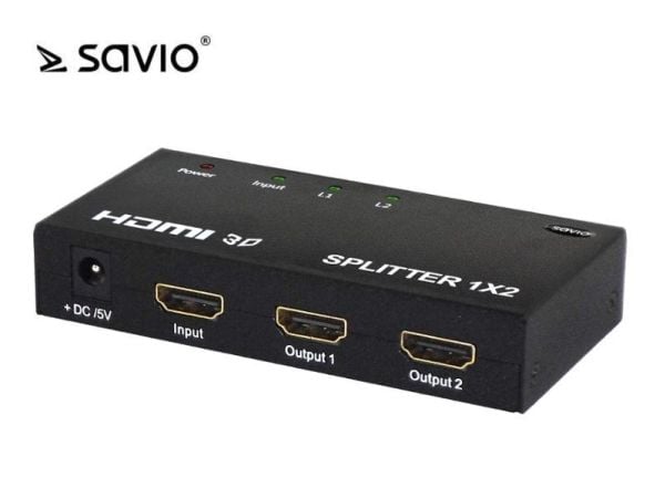 SAVIO CL-42 1x2 HDMI Splitter - Video/audiosplitter - 2 x HDMI - skrivbordsmodell