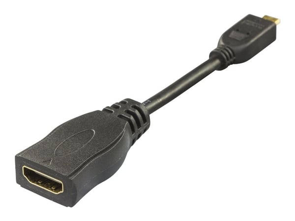 DELTACO HDMI-24B - HDMI-adapter - 19 pin micro HDMI Type D hann til HDMI hunn - 10 cm - svart