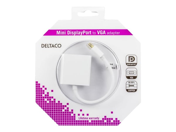DELTACO DP-VGA4-K - Videotransformator - DisplayPort - VGA - hvit