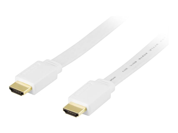 DELTACO HDMI-1005H - HDMI-kabel med Ethernet - HDMI hann til HDMI hann - 50 cm - hvit - flat