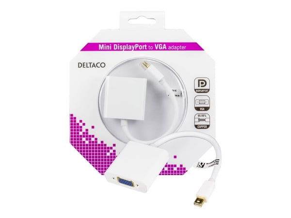 DELTACO DP-VGA4-K - Videotransformator - DisplayPort - VGA - hvit