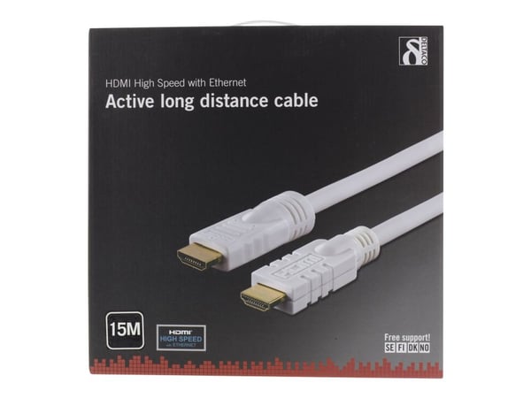 DELTACO HDMI-1151 - HDMI-kabel med Ethernet - HDMI hann til HDMI hann - 15 m - hvit - 4K-støtte