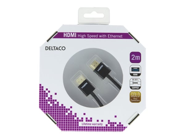 DELTACO HDMI-1092-K - HDMI-kabel med Ethernet - HDMI hann til HDMI hann - 2 m - svart