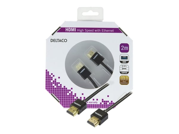 DELTACO HDMI-1092-K - HDMI-kabel med Ethernet - HDMI hann til HDMI hann - 2 m - svart