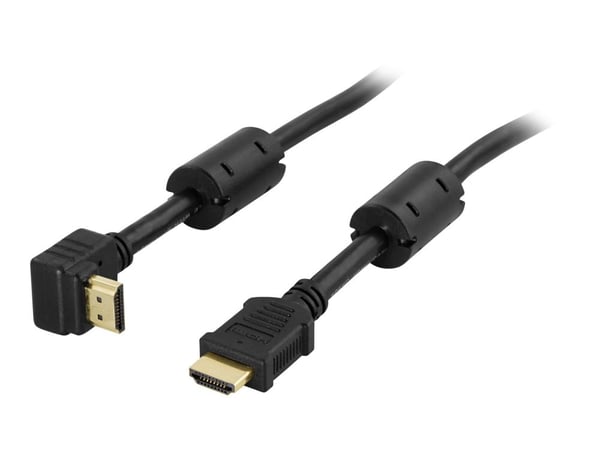 DELTACO - HDMI-kaapeli Ethernetillä - HDMI uros HDMI uros - HDMI uros - 1 m - musta - 90° liitin