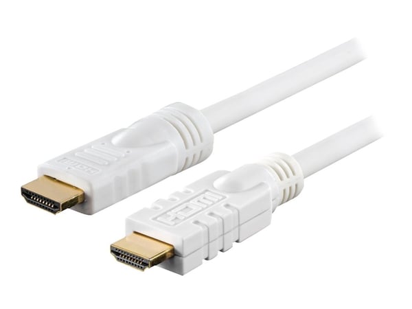 DELTACO HDMI-1151 - HDMI-kabel med Ethernet - HDMI hann til HDMI hann - 15 m - hvit - 4K-støtte