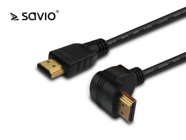 SAVIO CL-04 - HDMI-kabel med Ethernet - HDMI hann til HDMI hann - 1.5 m - skjermet - svart - vinkelkontakt