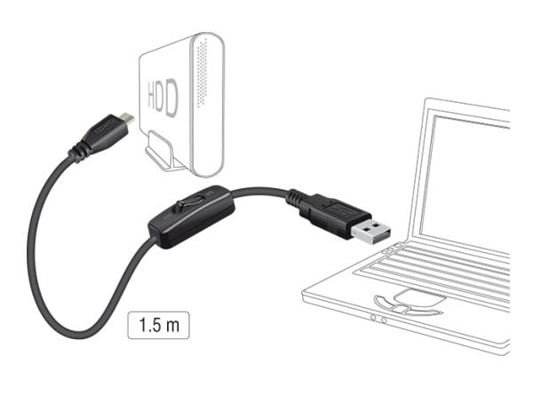 Delock - USB-kabel - Micro-USB type B (kun strøm) (hann) til USB (kun strøm) (hann) - 1.5 m - svart