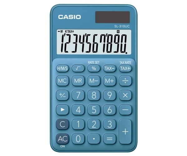 Casio SL-310UC - Fickkalkylator - 10 siffror - solcellspanel, batteri - blå