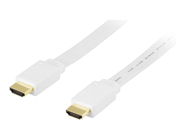 DELTACO HDMI-1050H - HDMI-kabel med Ethernet - HDMI hann til HDMI hann - 5 m - hvit - flat