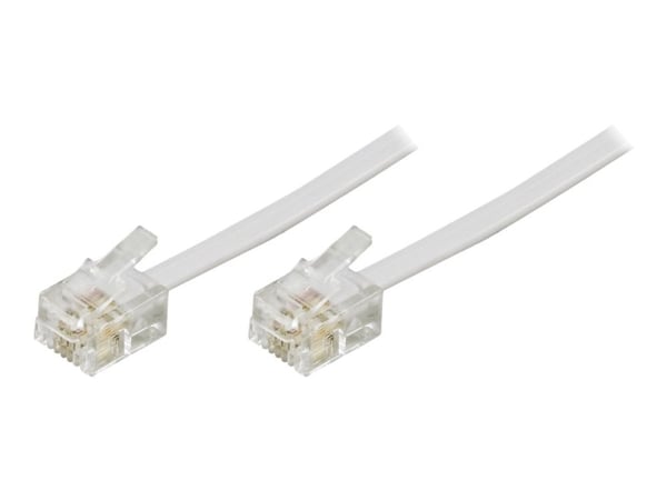 Deltaco DEL-163F, 10 m, RJ-11, RJ-11, Valkoinen, Polyvinyylikloridi (PVC)