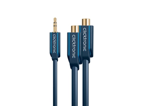 ClickTronic 3.5mm-2x RCA, 0.1m, 3.5mm, Hankjønn, 2 x RCA, Hankjønn, 0,1 m, Blå