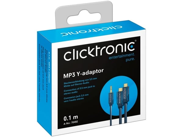 ClickTronic 3.5mm-2x RCA, 0.1m, 3.5mm, Hankjønn, 2 x RCA, Hankjønn, 0,1 m, Blå