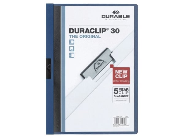 DURABLE DURACLIP 30 - Klipsfil - for A4 (210 x 297 mm) - kapasitet: 30 ark - mørkeblå med transparent frontdekke
