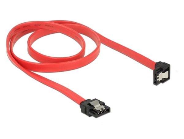 Delock - SATA-kabel - Serial ATA 150/300/600 - SATA (hann) til SATA (hann) - 70 cm - låst, 90° kontakt - rød