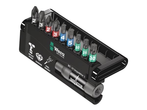 Wera Bit-Check 10 impactor 1 - Ruuvimeisselisarja - 10 kpl - torx, phillips, pozidriv, hex - kuusikulmainen - pituus: 25 mm