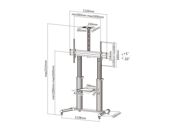 Equip 650605, 100 kg, 152,4 cm (60"), 2,54 m (100"), 200 x 200 mm, 1000 x 600 mm, -10 - 5°