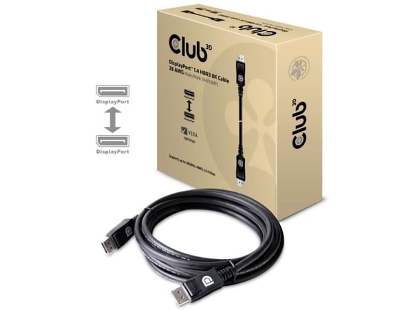 Club 3D - DisplayPort kaapeli - DisplayPort (han) til DisplayPort (han) - DisplayPort 1.4 - 3 m - 8K tuki