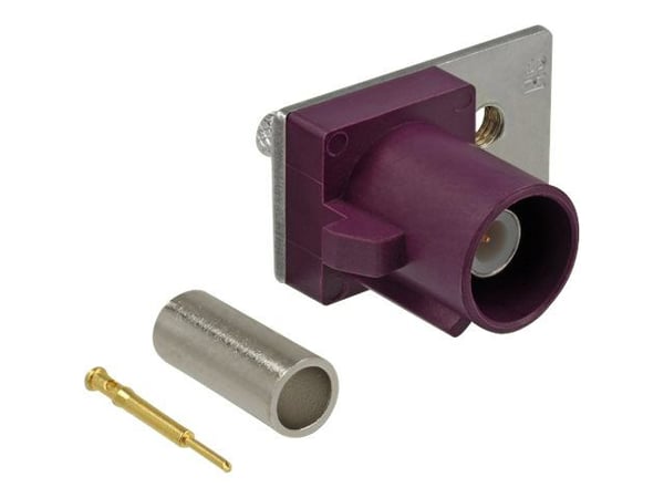 Delock FAKRA D plug spring pin for crimping 1 prepunched hole - Modulkontaktplatta med insnäppsfästen - FAKRA D - rödvinsviolett, RAL 4004